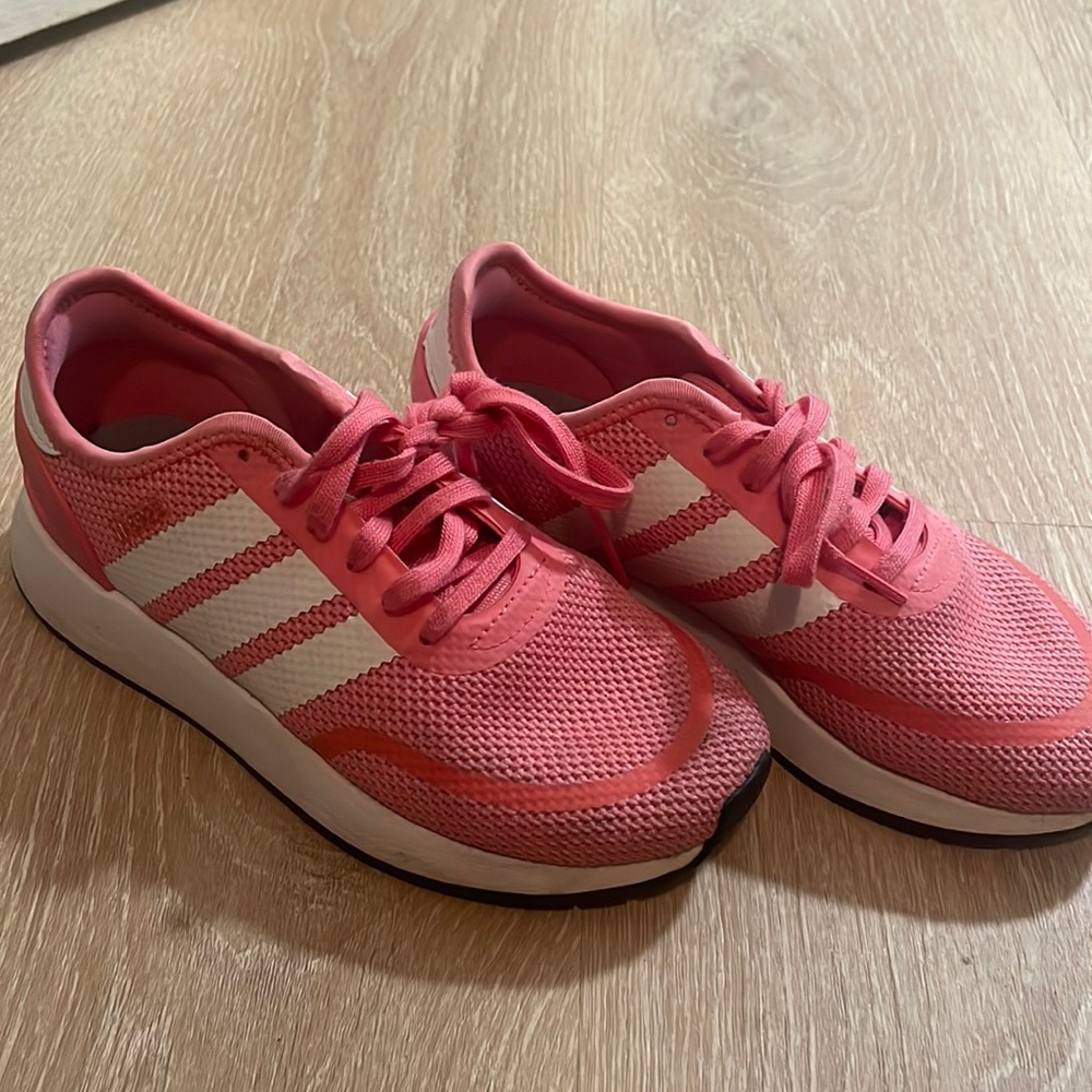 Hot pink Adidas tennis shoes